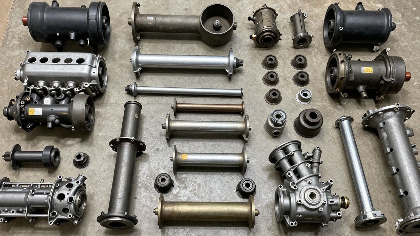 Volkswagen car parts including engines and transmissions.