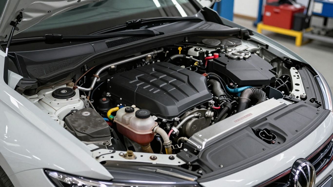 Motorraum bei der technischen Inspektion