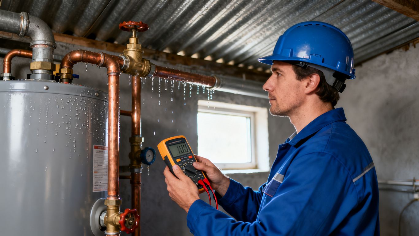 Expert plumber evaluating site