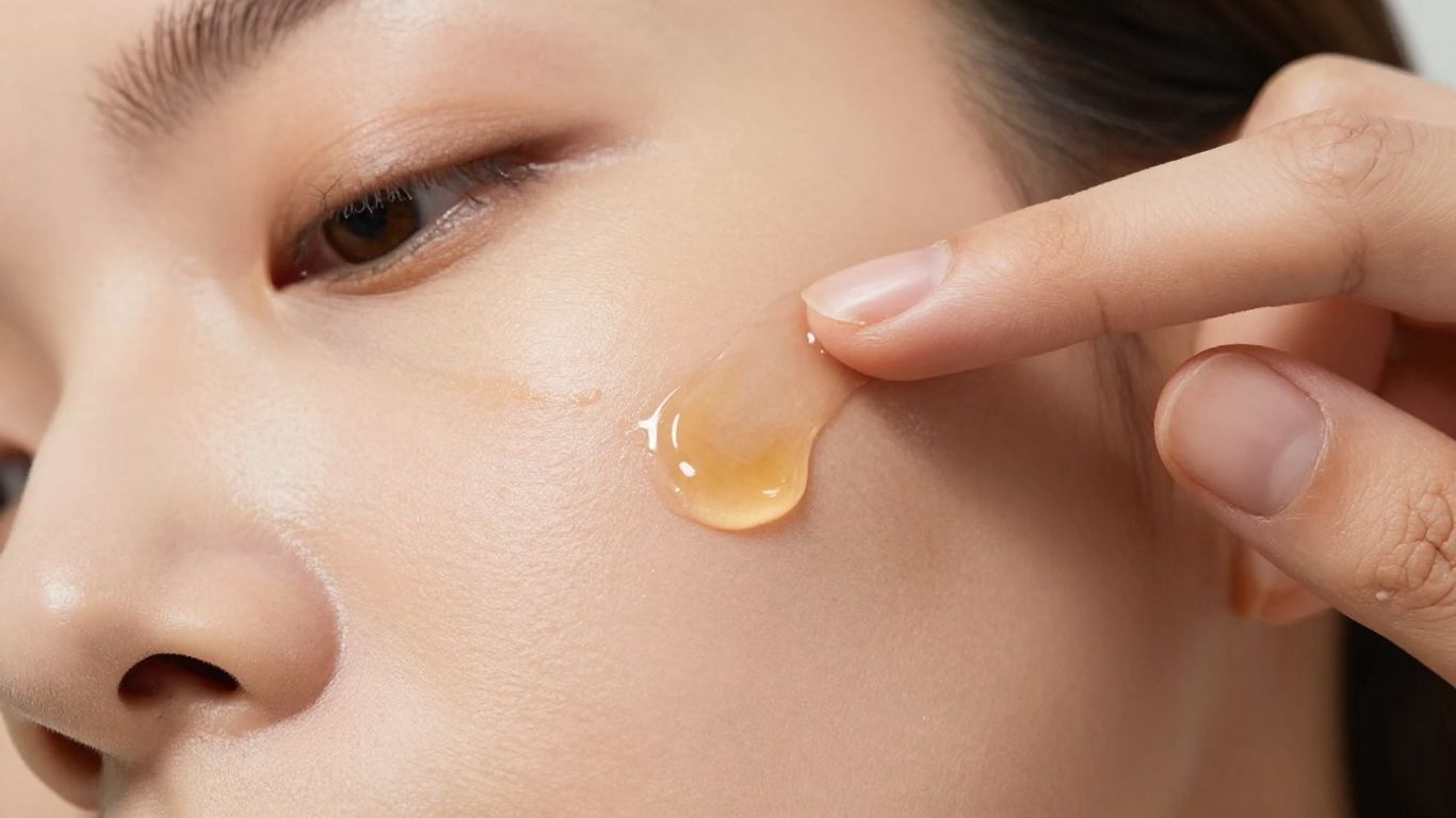 Person applying vitamin E oil to acne.