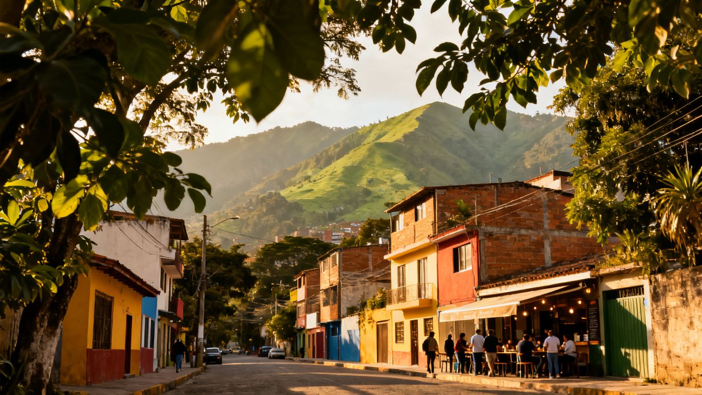 Tree-lined Medellín neighborhood street