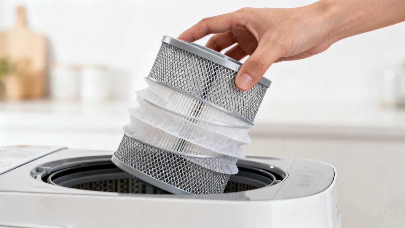 A clean filter held next to the unit