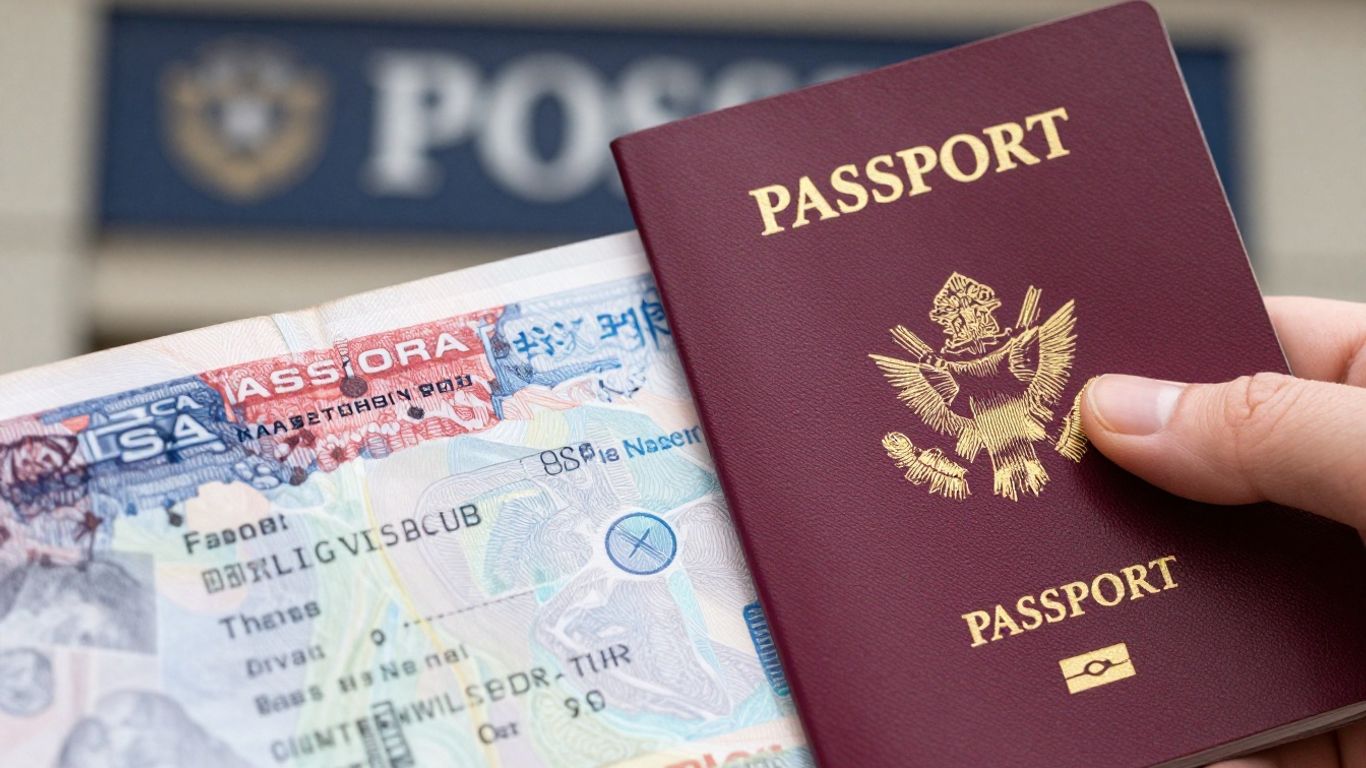US passport with visa stamp for renewal.