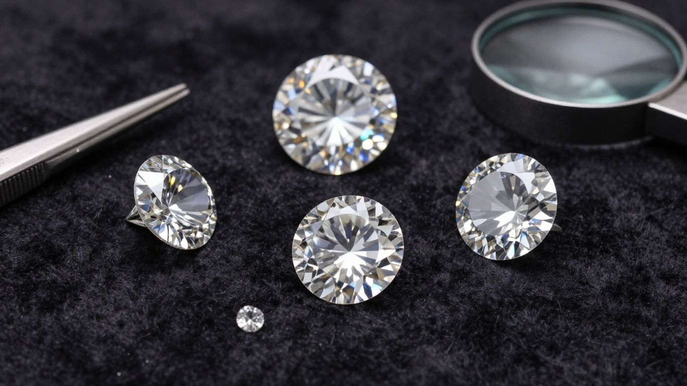 Loose diamonds viewed under bright inspection light