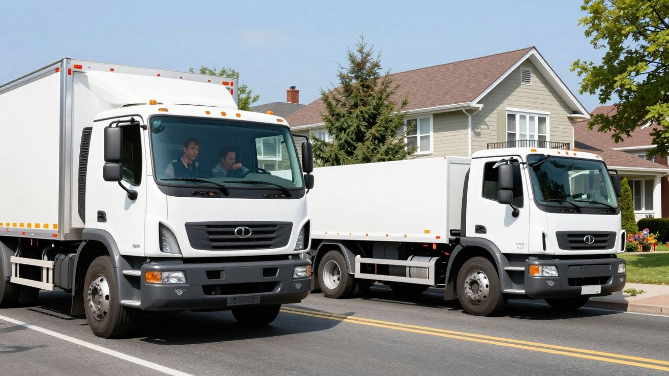 Plumber's truck racing ahead of another stuck in traffic.