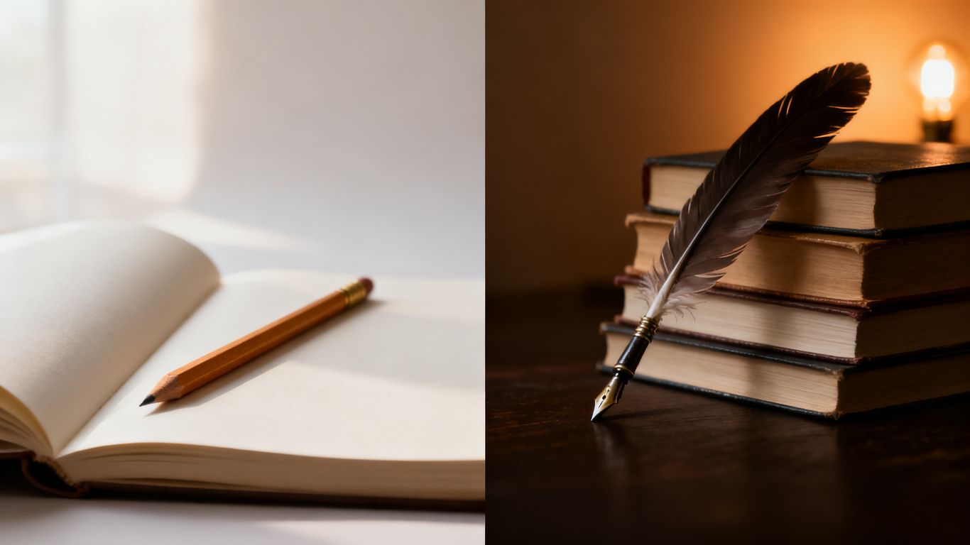 Pencil to books: writing journey illustration.