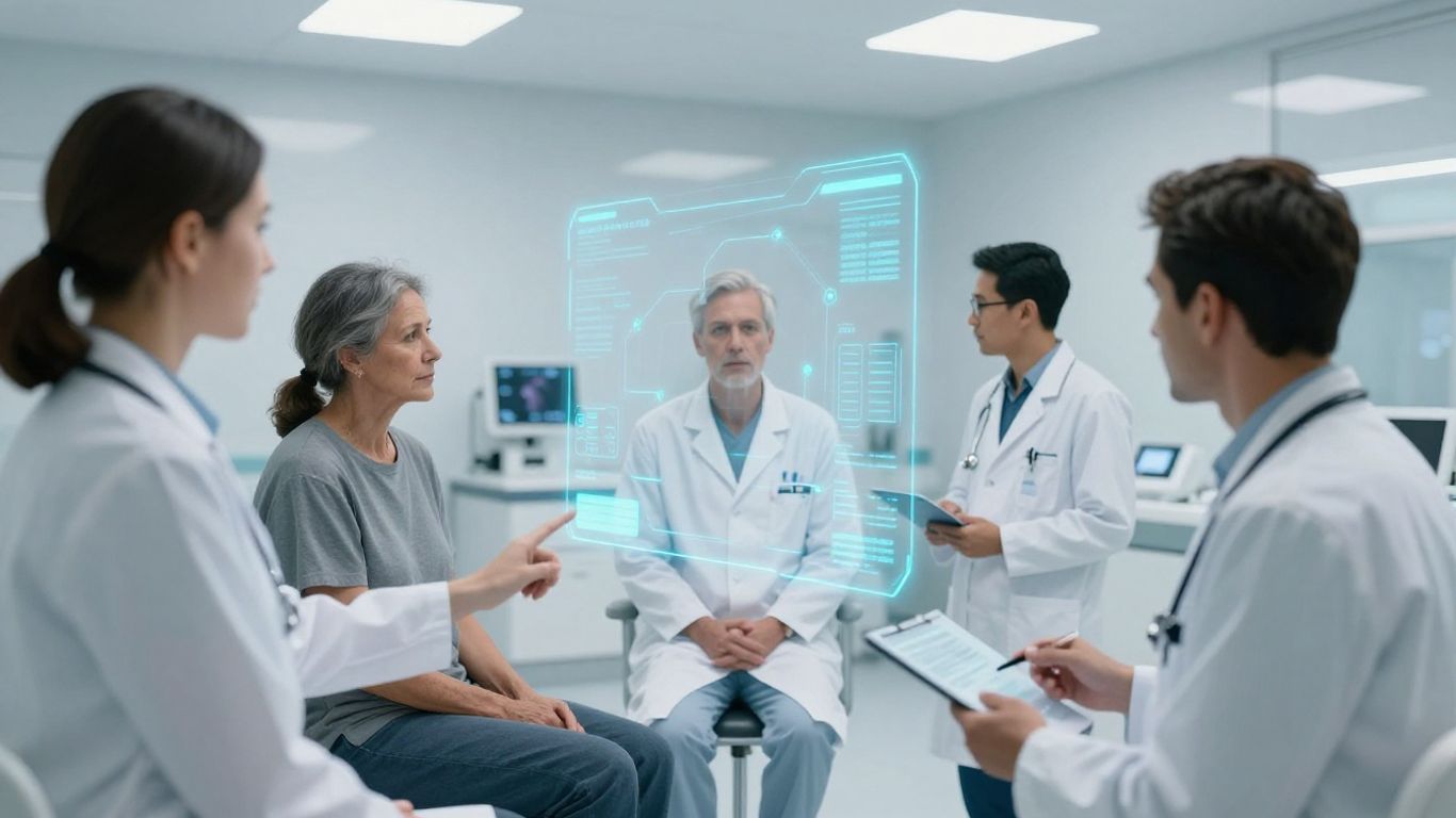 Patients engage with digital healthcare interfaces.