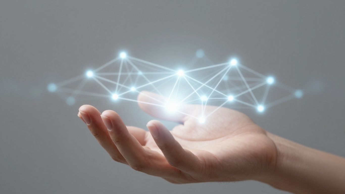 Human hand interacting with digital network