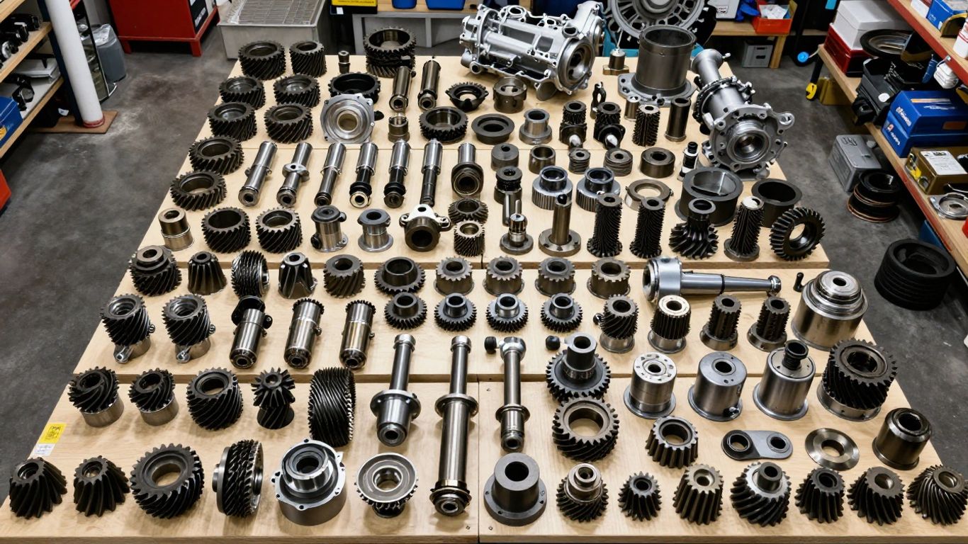 Automotive parts and gears for various car models.