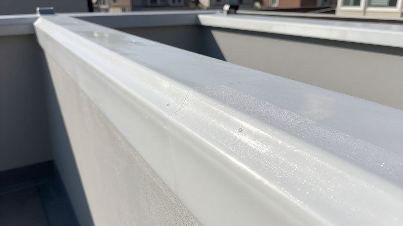 Acrylic and silicone roof coatings on a sunny day.