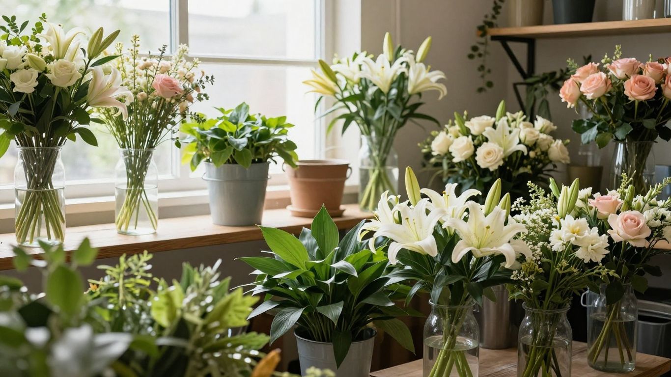 Fresh seasonal flowers in a studio