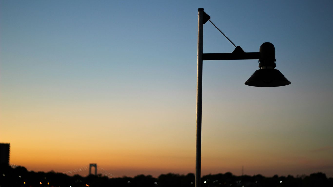 A vibrant urban scene in the twilight glow