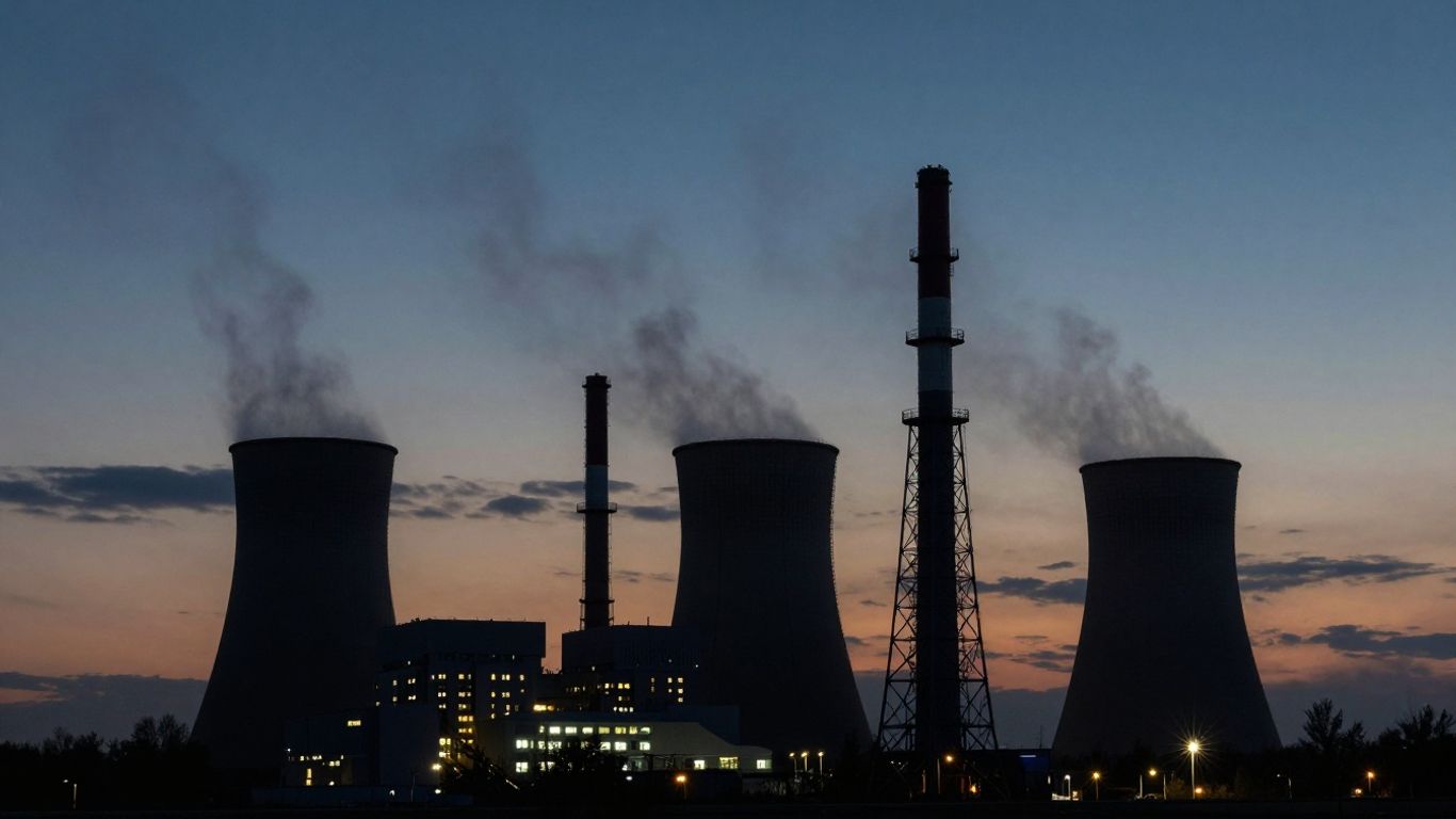 Centrale nucléaire ukrainienne sous un ciel menaçant.