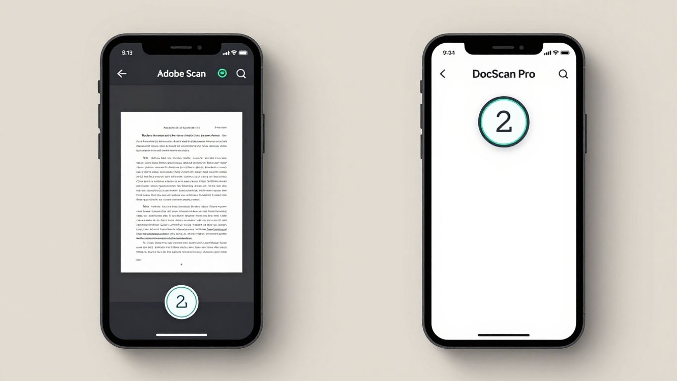 Adobe Scan and DocScan Pro app interfaces on phones.