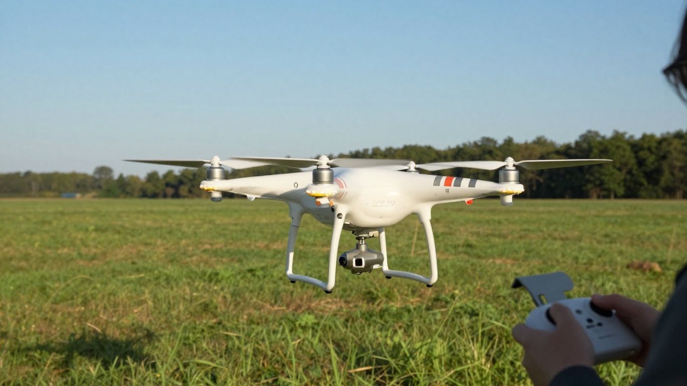 Quadcopter hovering above a clear open field
