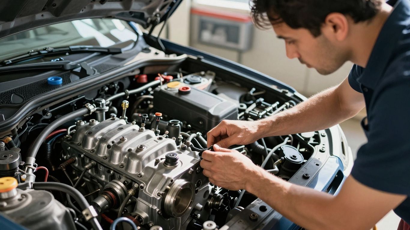 Mechanic inspecting a genuine used Toyota engine in Parramatta.