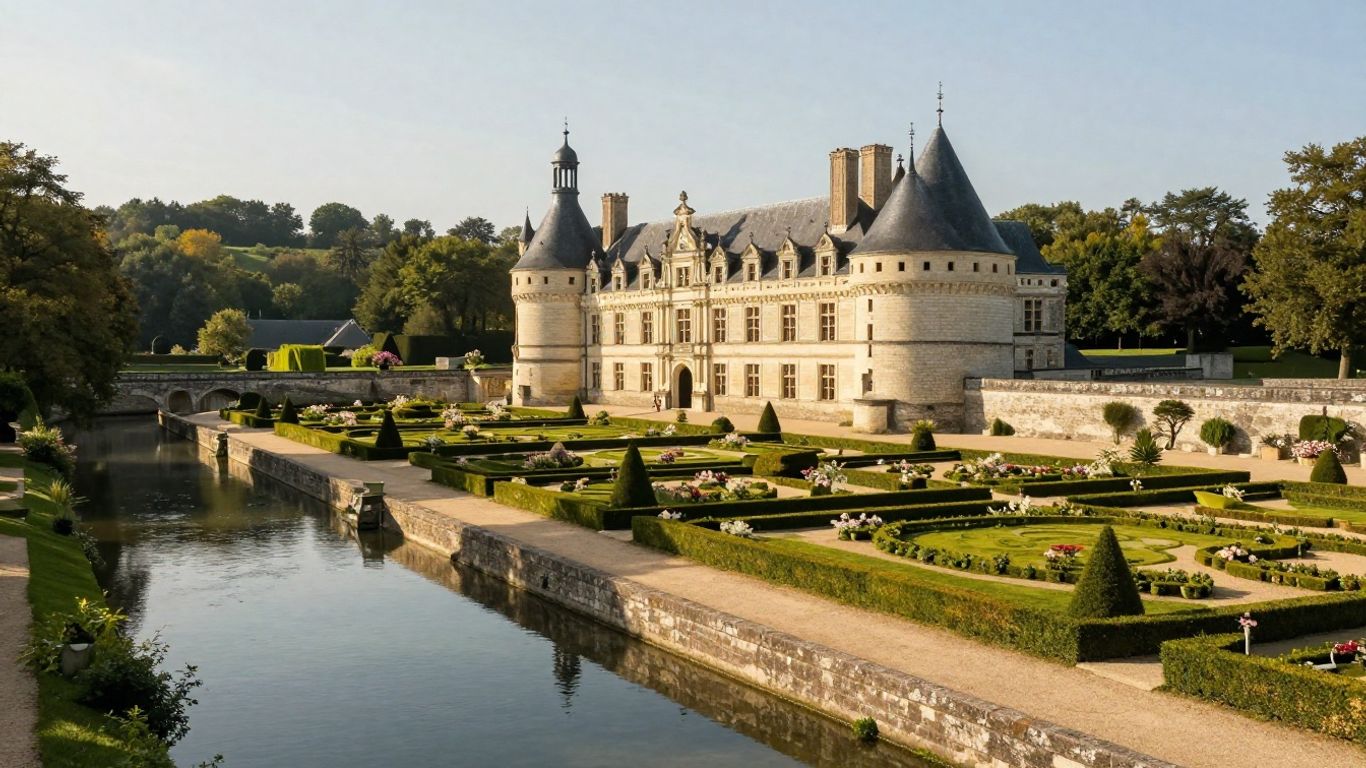 Loire château, gardens, and river landscape