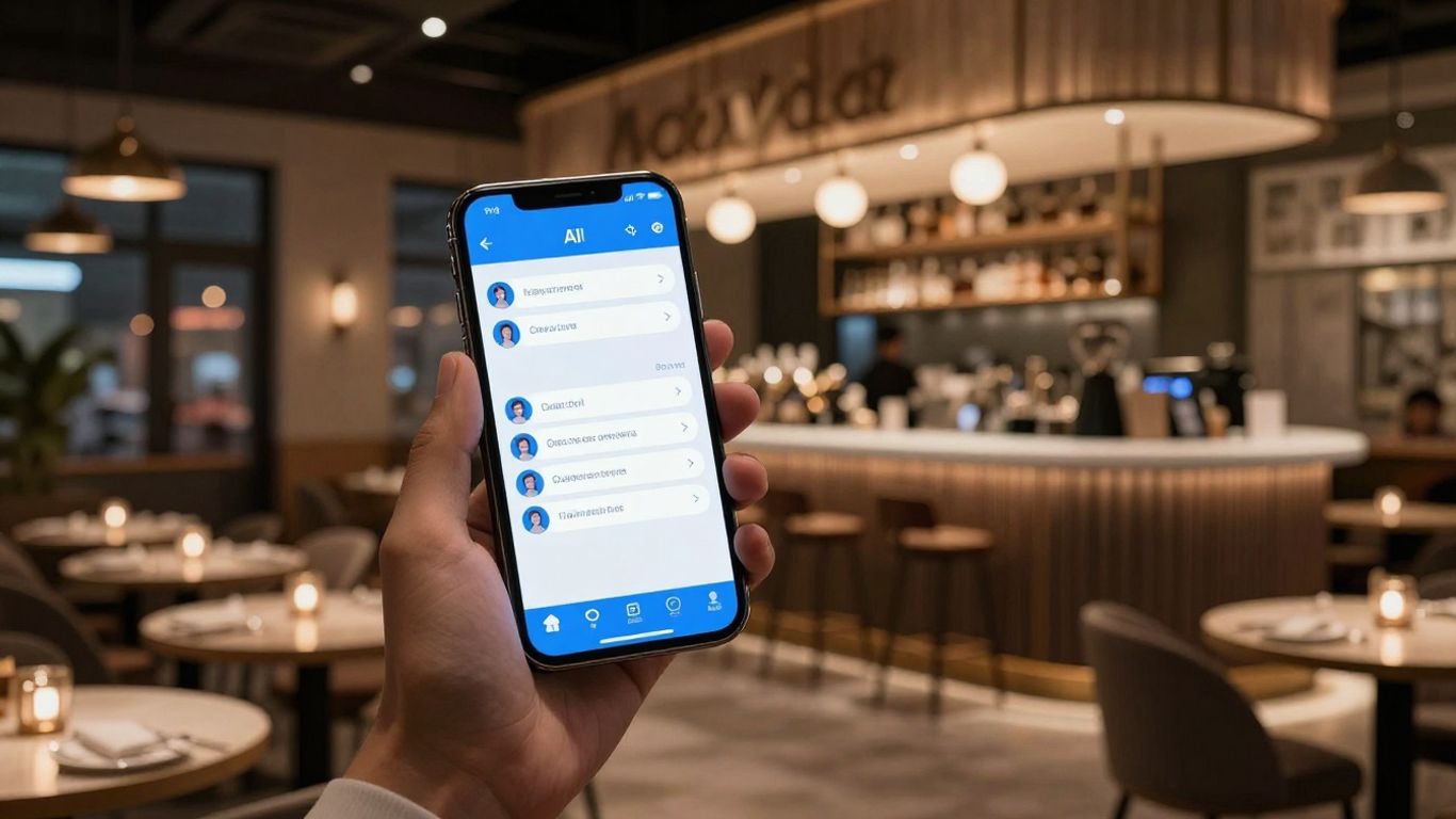 Restaurant AI phone answering chatbot interface on phone screen.