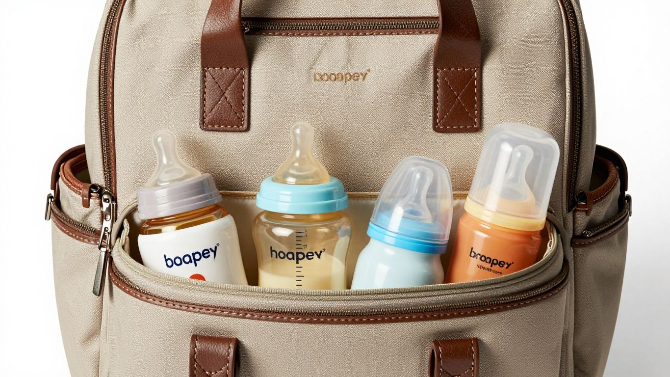 Stylish premium diaper bag with baby essentials.