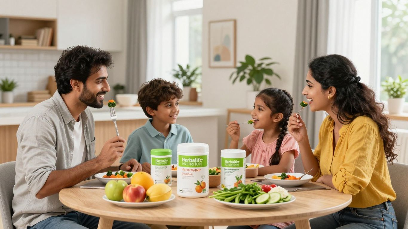 Indian family enjoying Herbalife Nutrition meal together