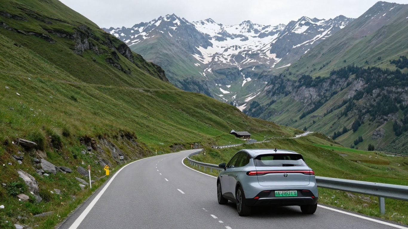 Kompaktes Auto auf Schweizer Bergstrasse