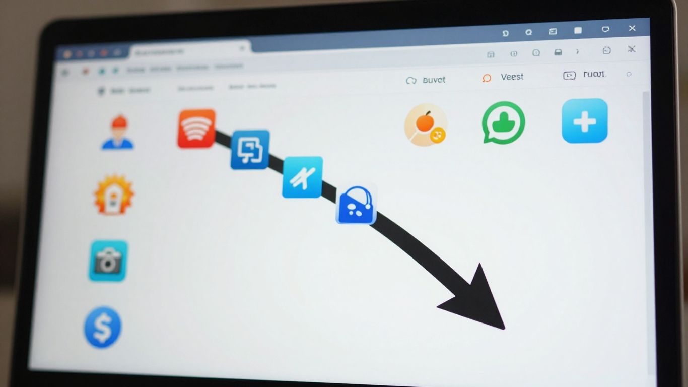 Anúncios digitais com seta de custo caindo.