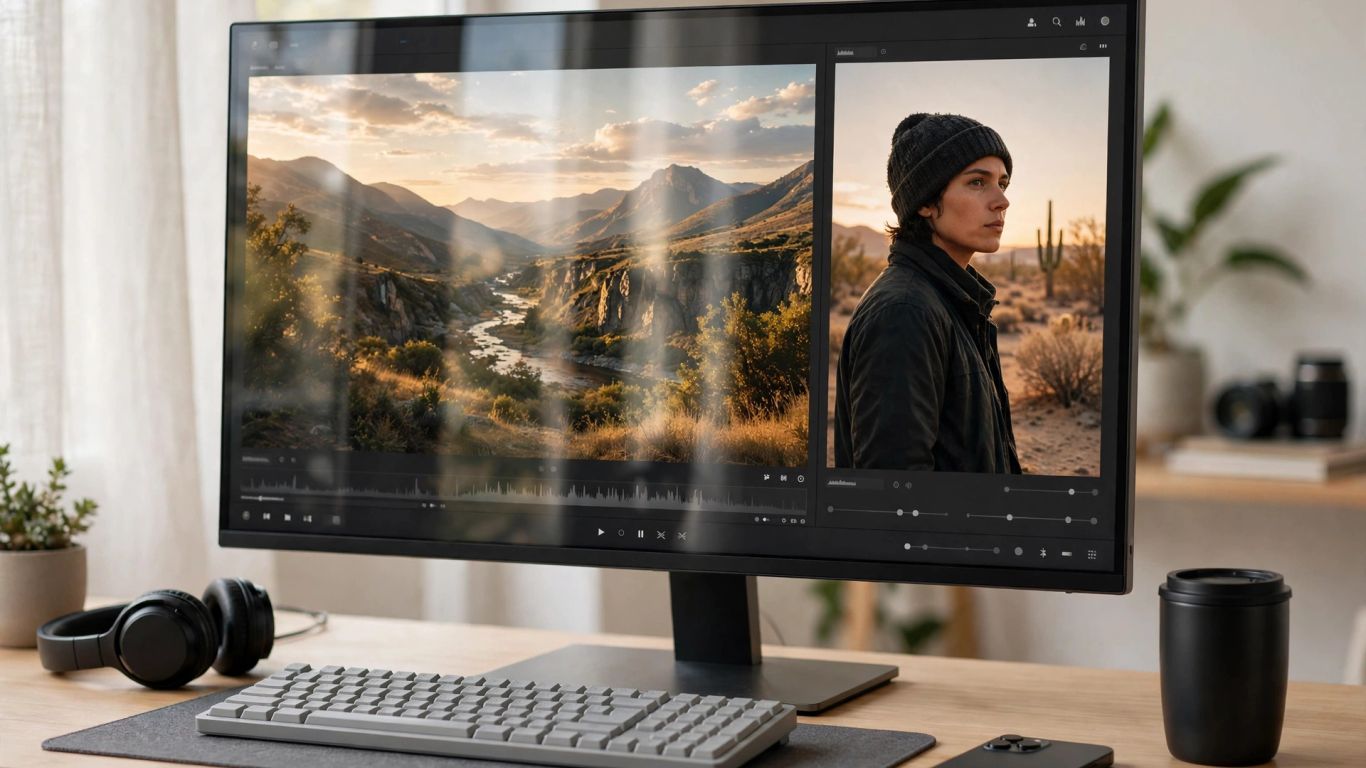 Vertical and landscape video frames on a creator workstation