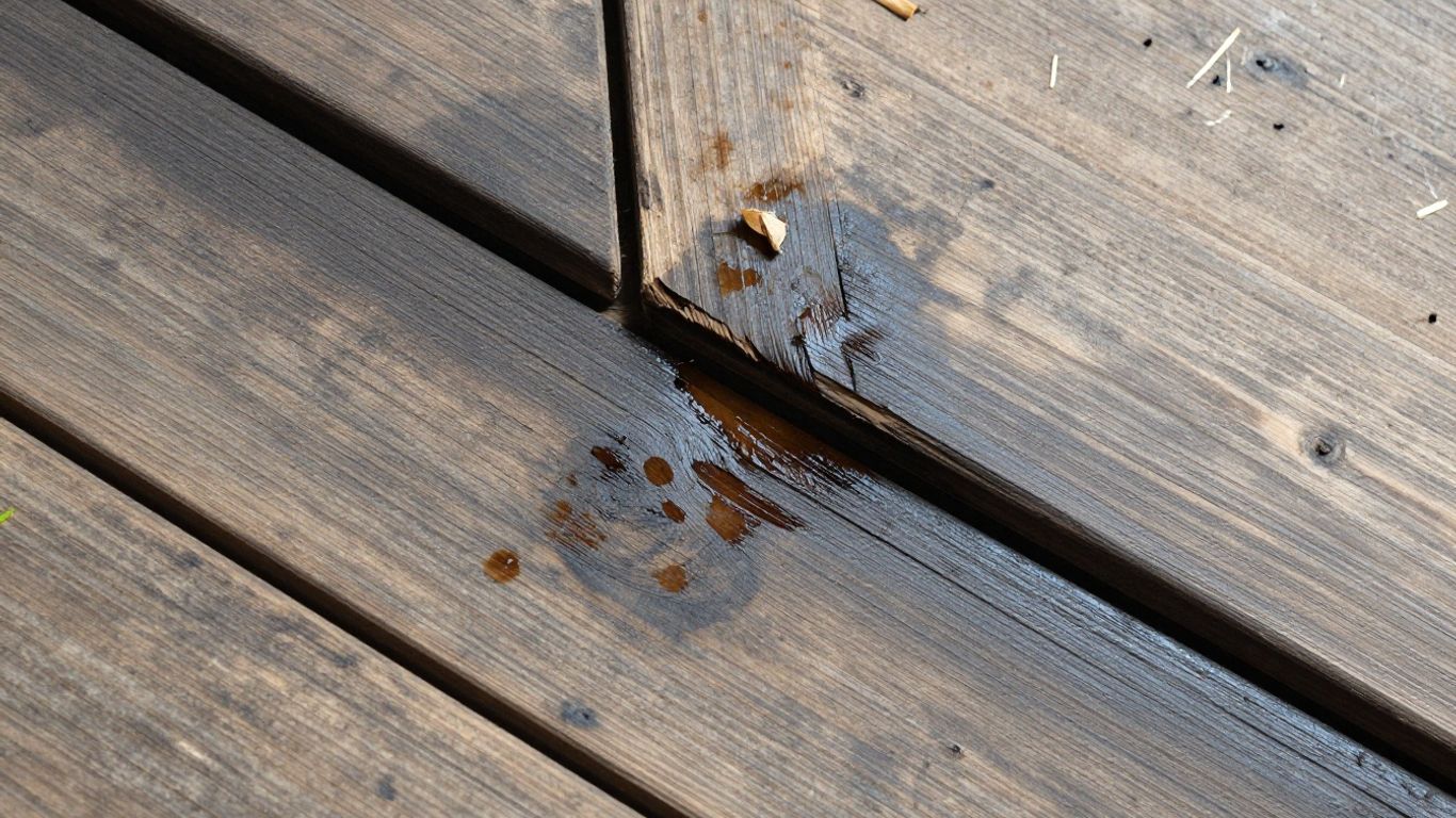 Warped and stained wooden floorboards with water damage.