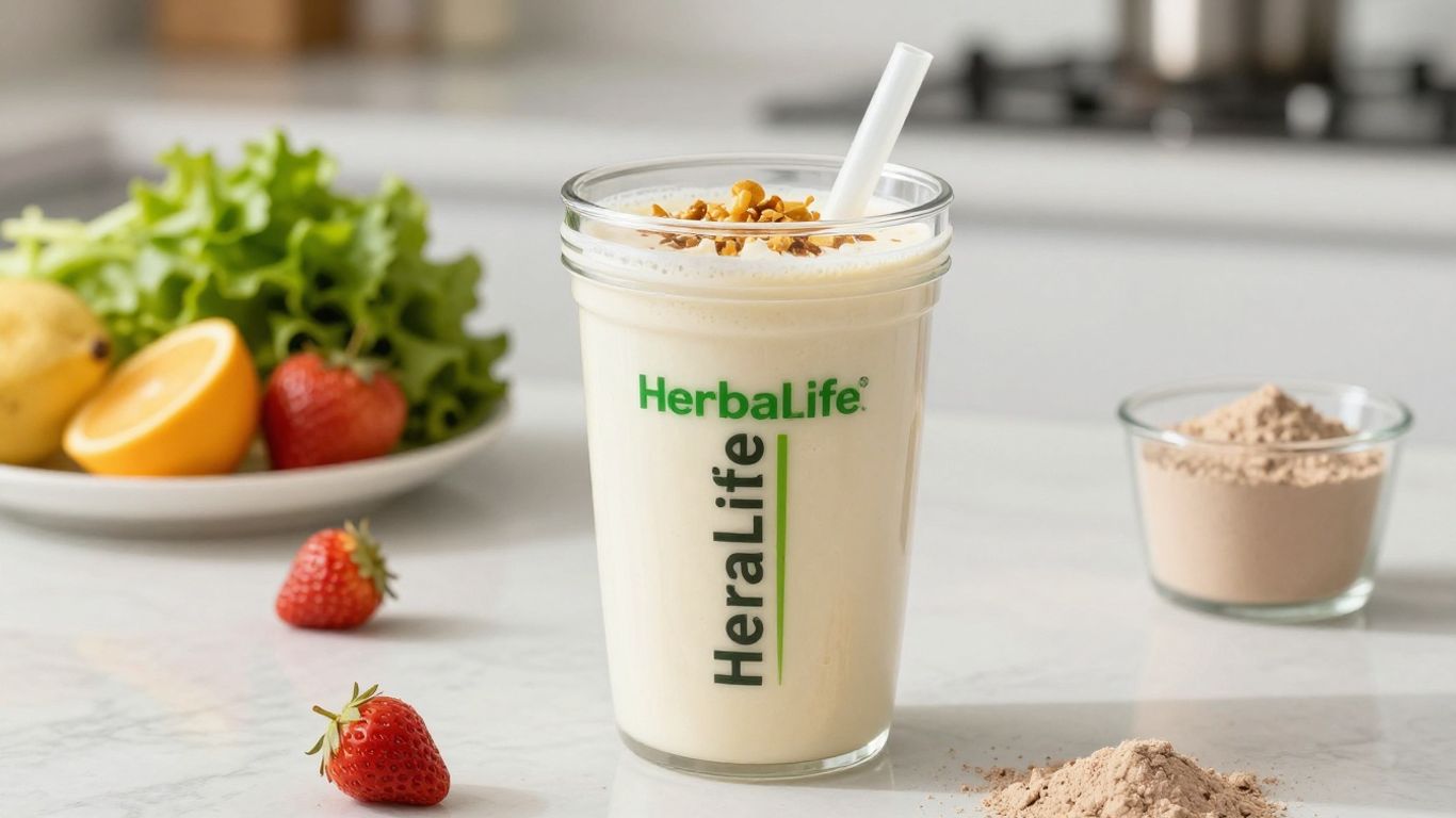 Herbalife shaker cup with shake and fresh ingredients