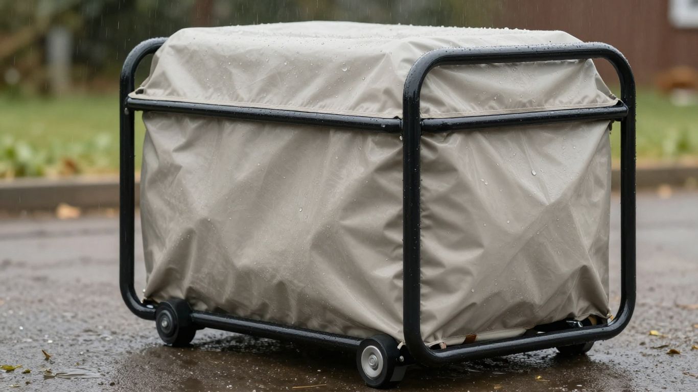Waterproof generator cover protecting outdoor generator from rain.