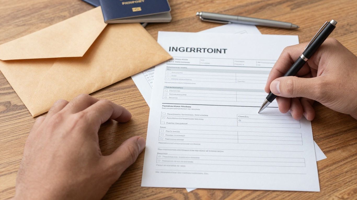 Sobre con documentos migratorios y pasaporte