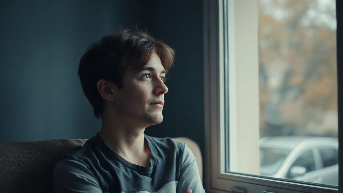 Person reflecting on their emotions by a window.