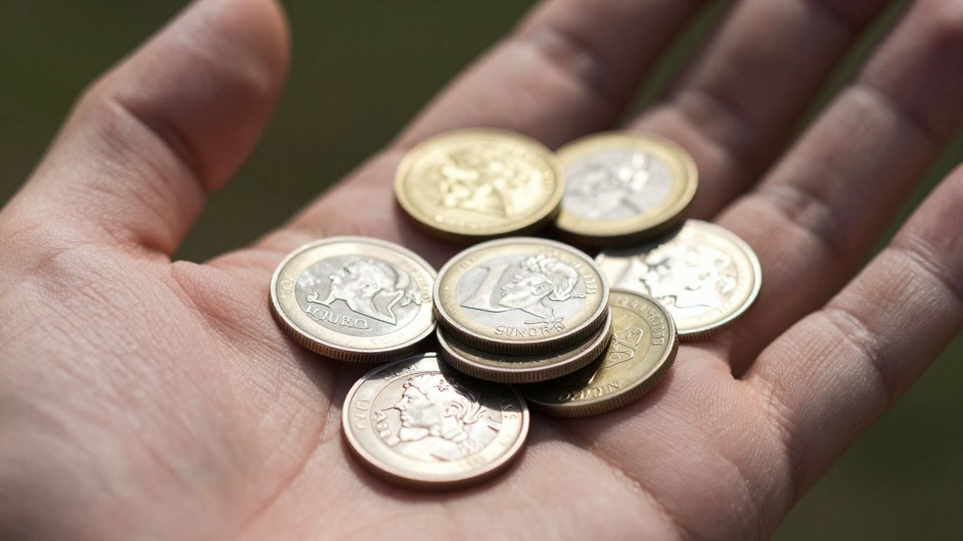 Main d'une personne tenant des pièces et des lingots d'argent.