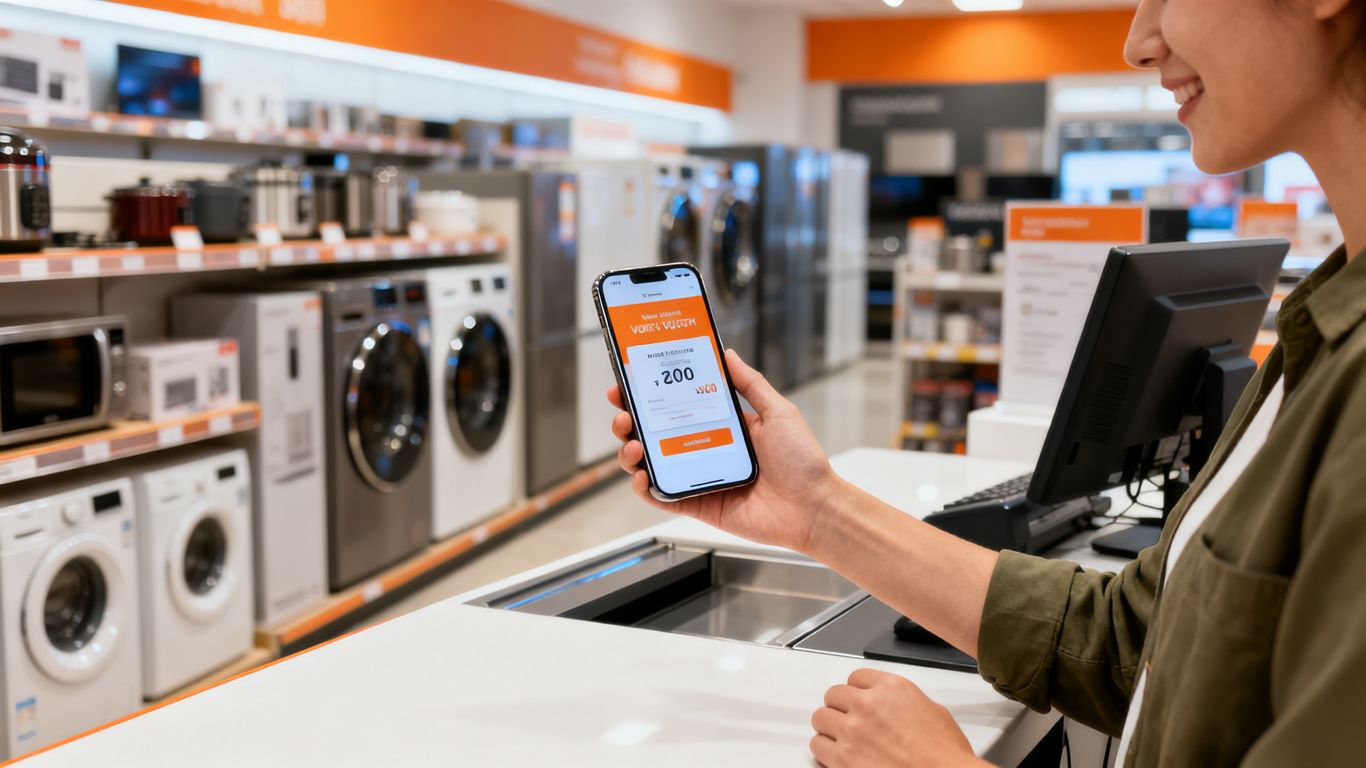 Checking out at a home appliance retail counter