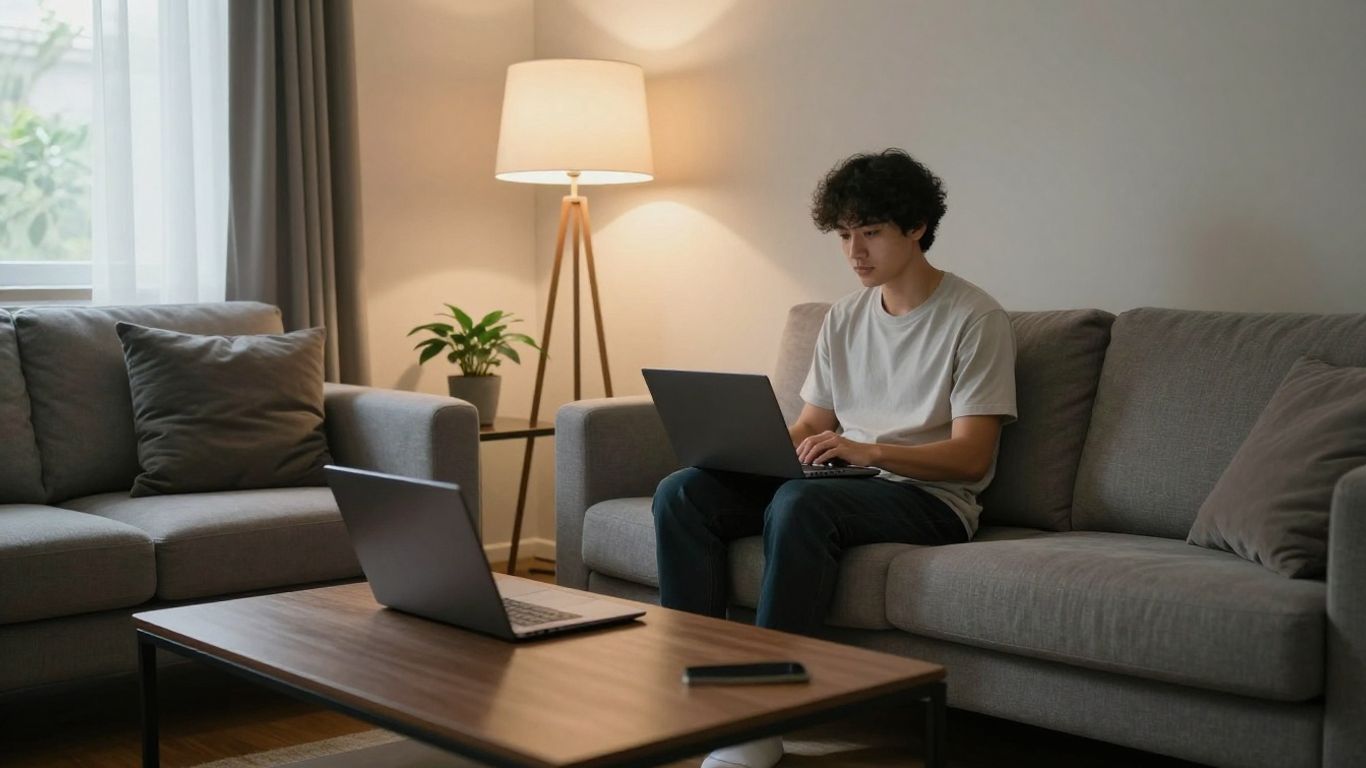 Personne seule dans un salon moderne, économie d'énergie.