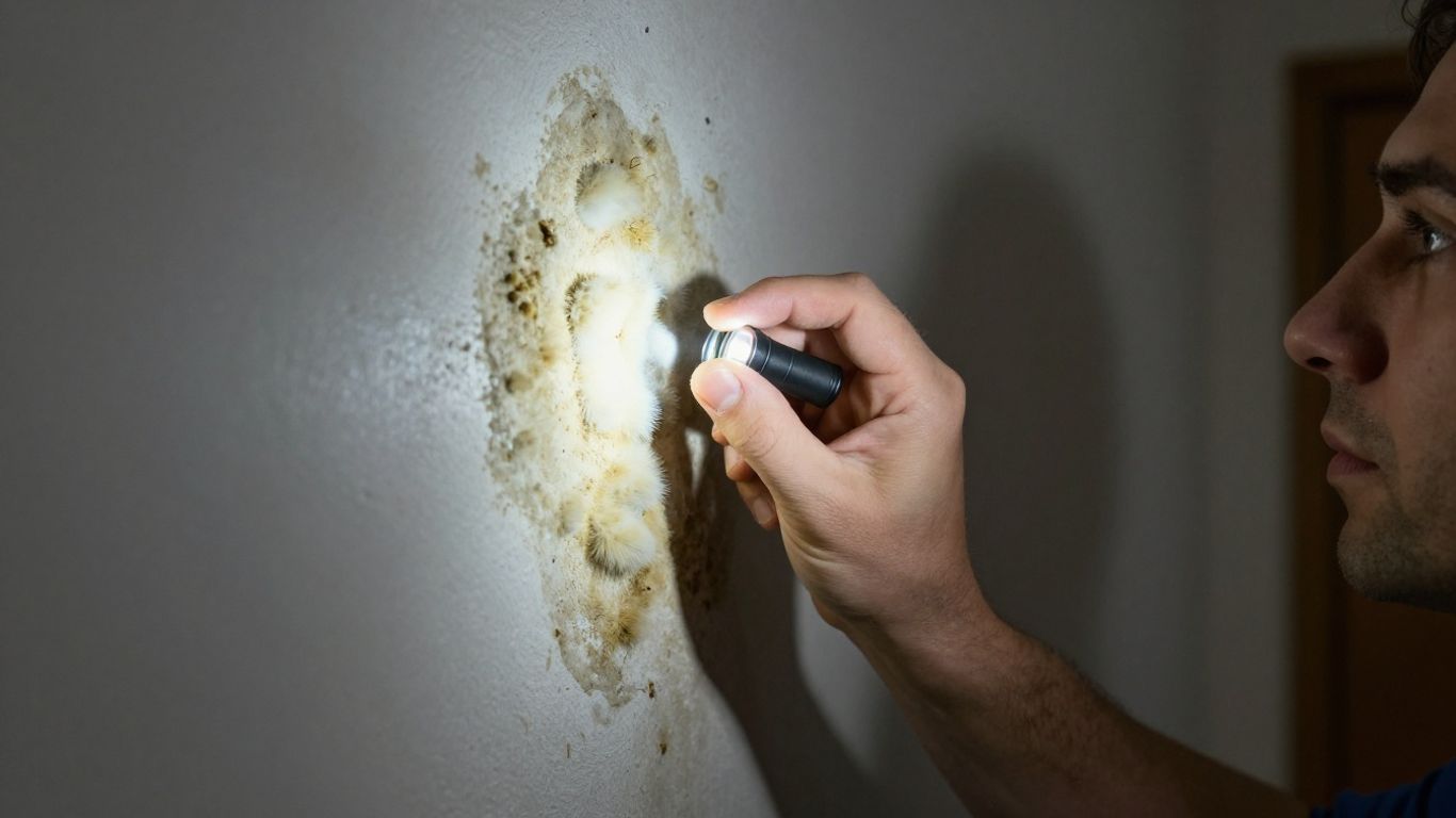 Homeowner inspecting mold growth on a wall.