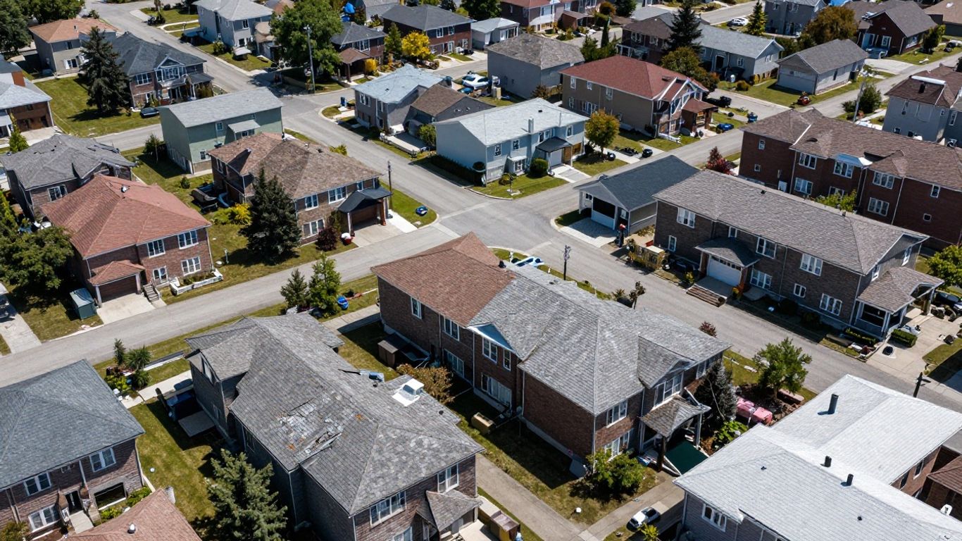 Mississauga neighbourhood roofs with varying styles and conditions.