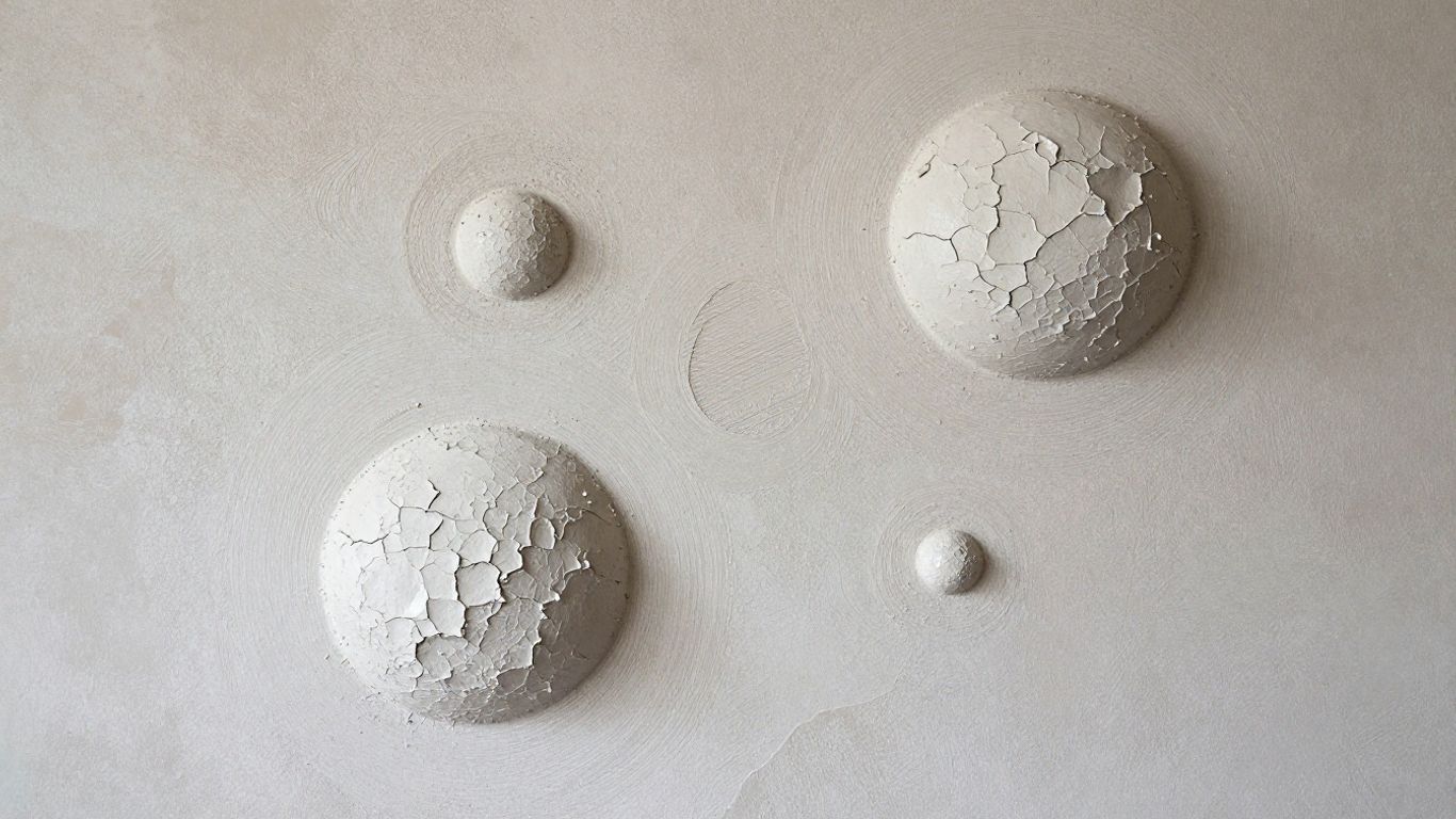 Close-up of paint bubbles on a plaster wall.
