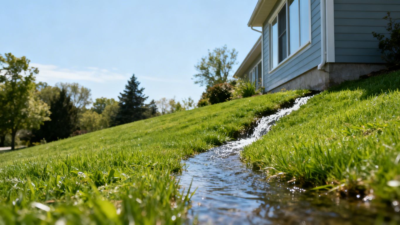 House with proper grading diverting rainwater away.