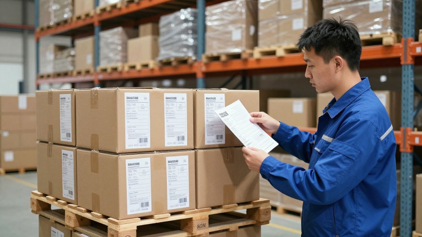 Logistyk sprawdzający paczki w magazynie w Chinach
