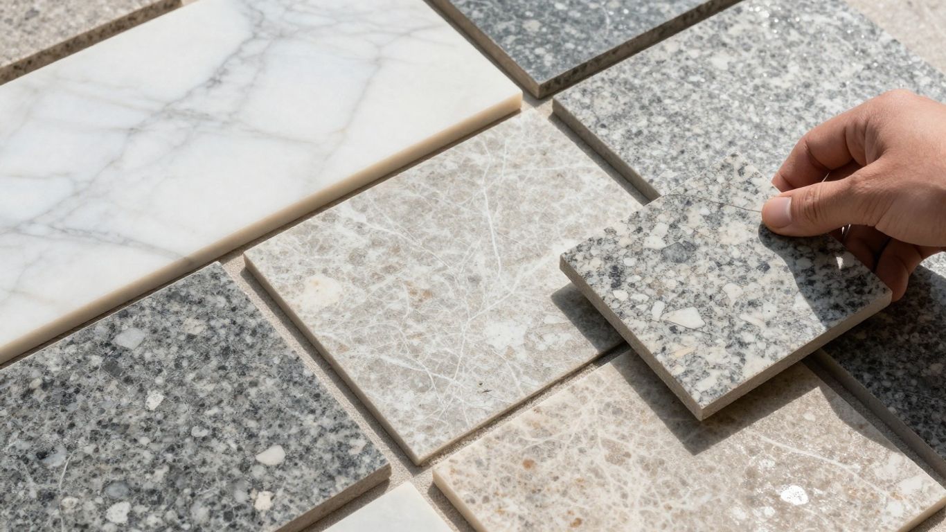 Natural stone tiles being installed in a home.