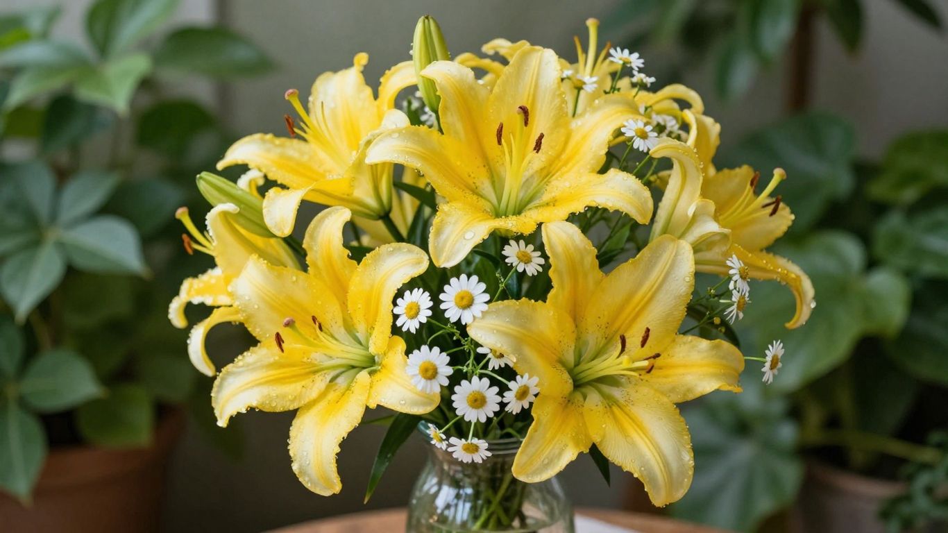 Get well soon bouquet with lilies and daisies.