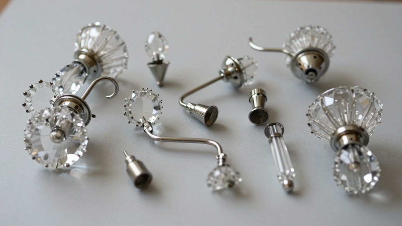 Chandelier replacement parts: crystals, arms, and bobeches.