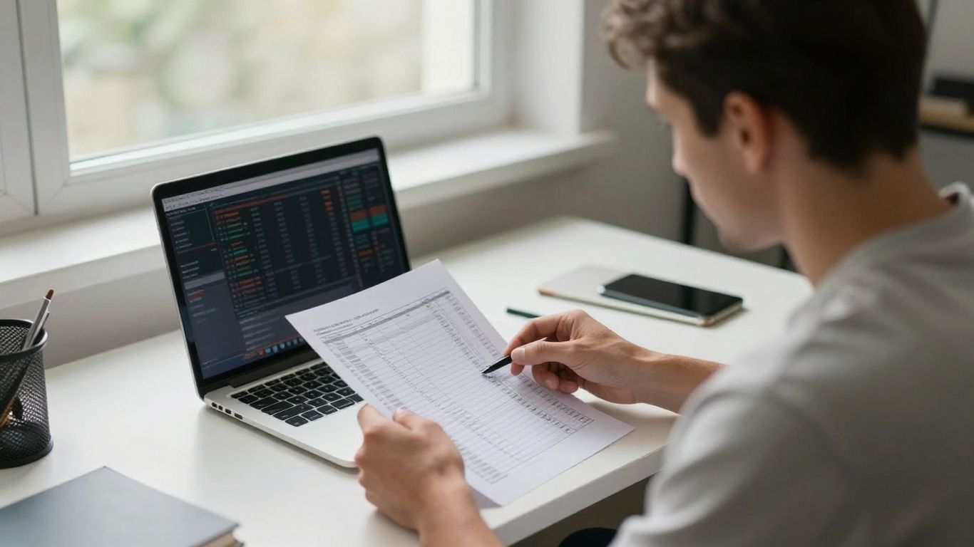 Trader reviewing account rules at a desk