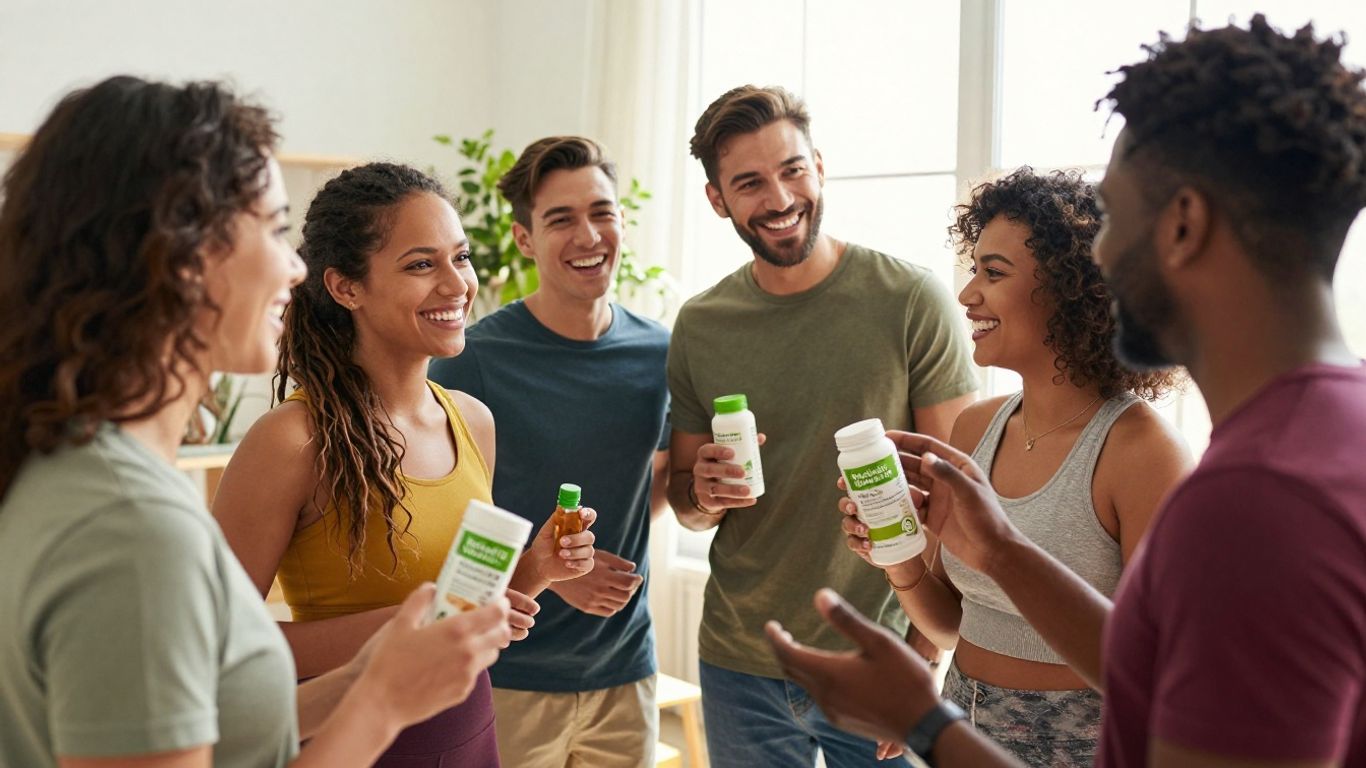 People connecting and holding Herbalife products.