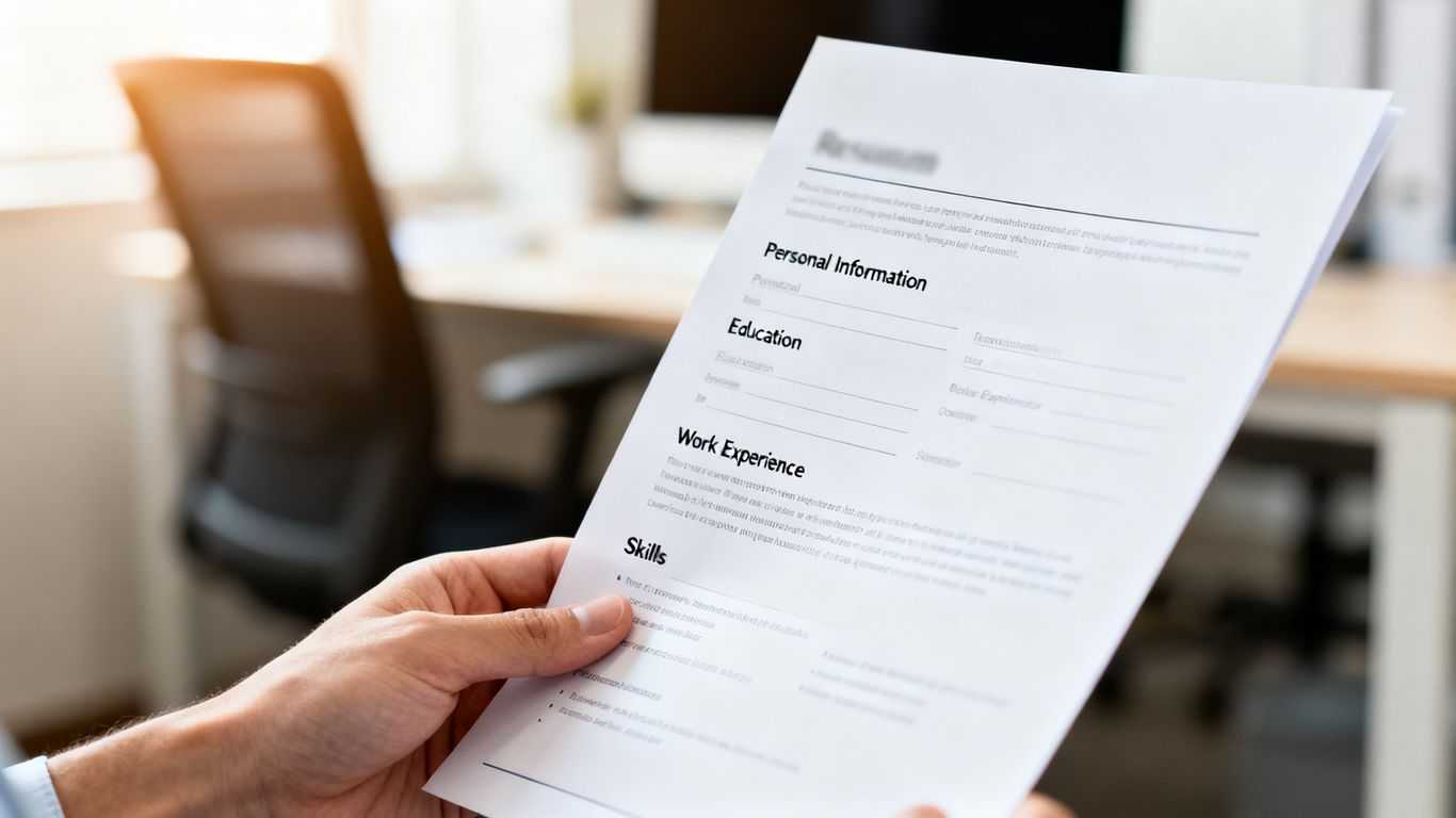 Resume being selected from a pile of documents.