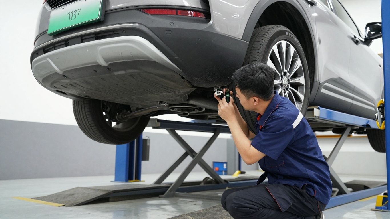 Authorized technician inspecting a vehicle