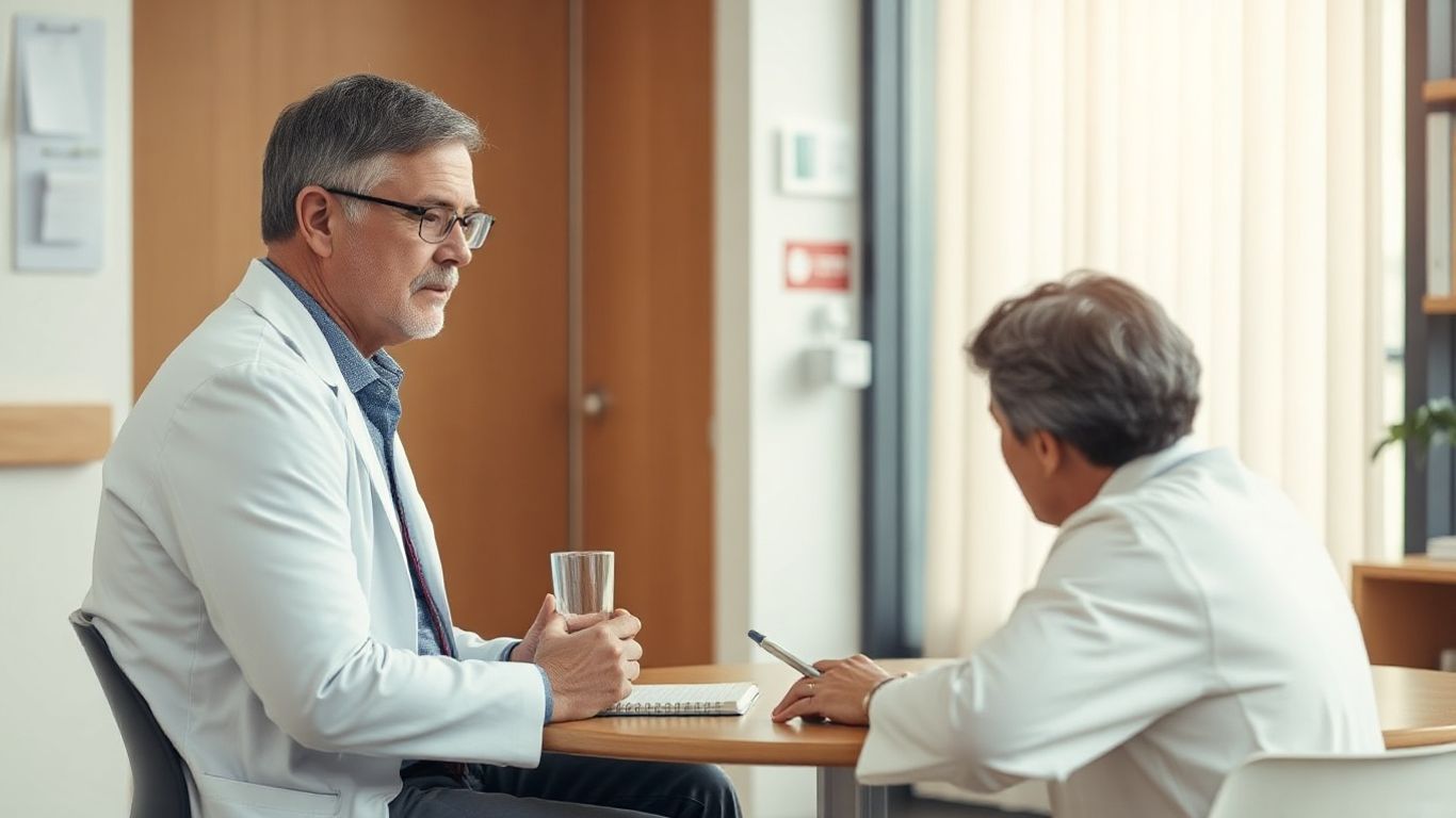 Man discussing urinary health with doctor