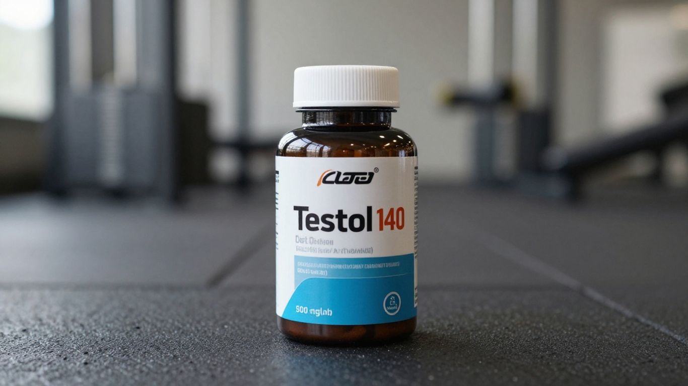 Testol 140 supplement bottle for muscle gains.