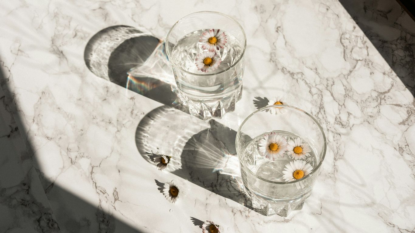 Honed marble table in a calm interior